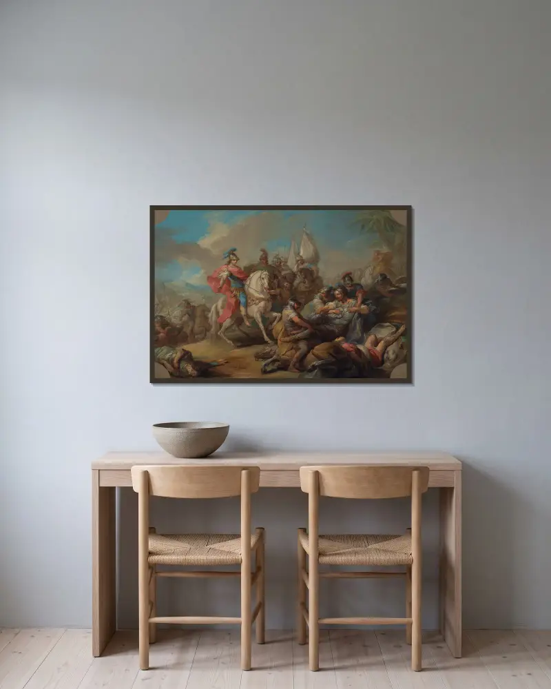 Der Sieg Alexanders des Großen über König Porus von Charles-André van Loo gerahmt an einer Wand