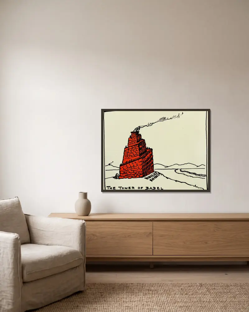 The tower of Babel av Hendrik Willem Van Loon inramad på en vägg