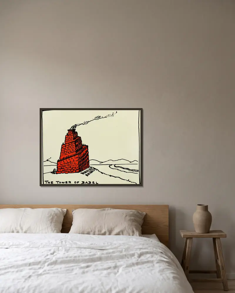 The tower of Babel av Hendrik Willem Van Loon inramad på en vägg