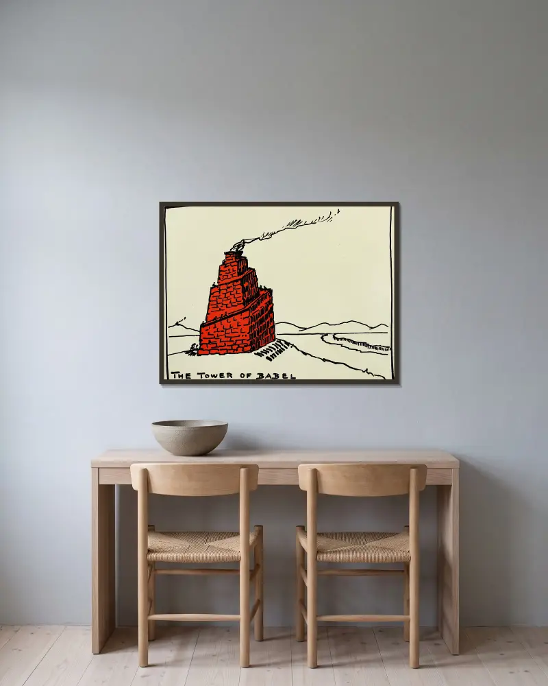 The tower of Babel av Hendrik Willem Van Loon inramad på en vägg