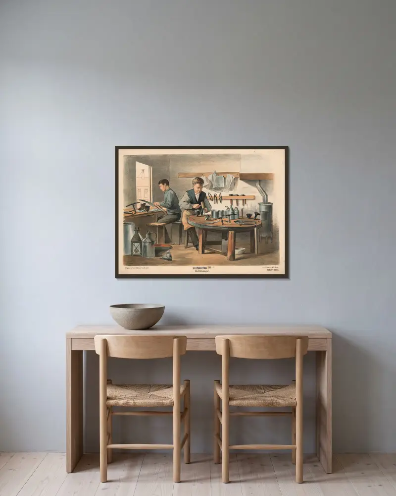De Blikslager av Hendrik Jan van Lummel inramad på en vägg