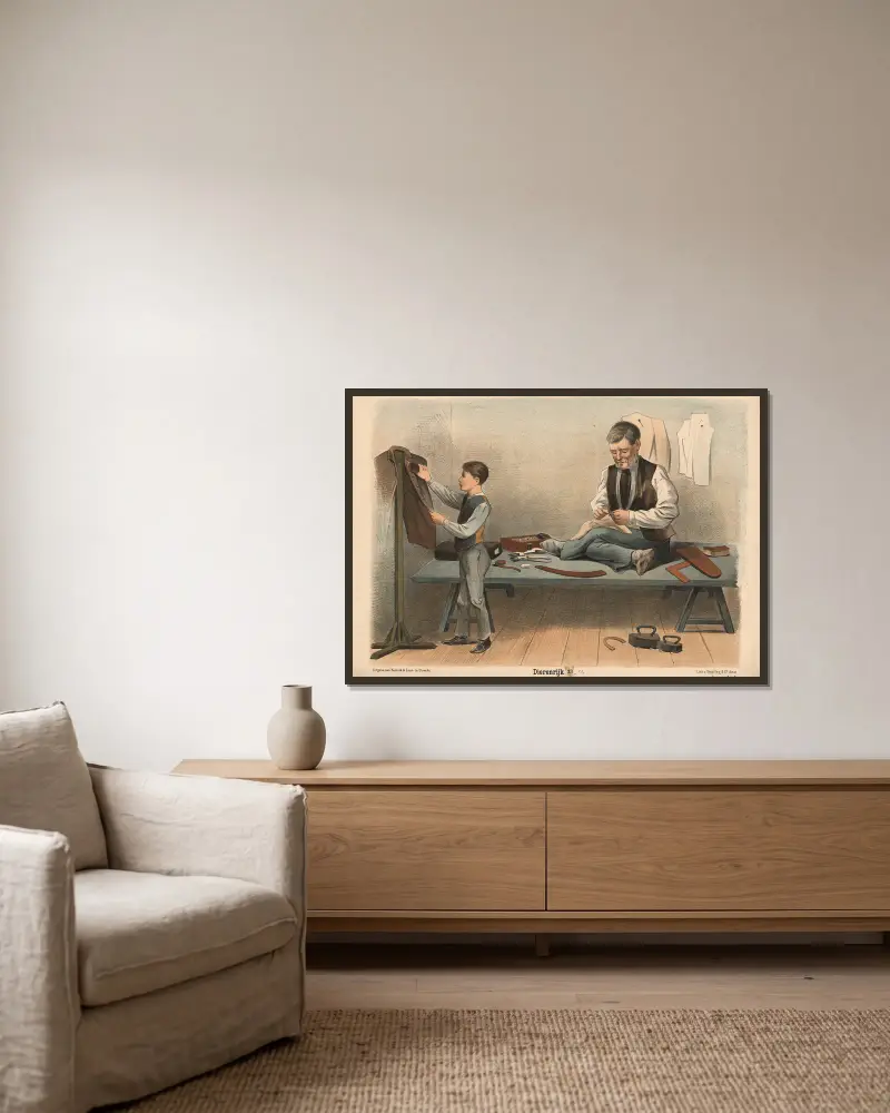 De kleermaker av Hendrik Jan van Lummel inramad på en vägg