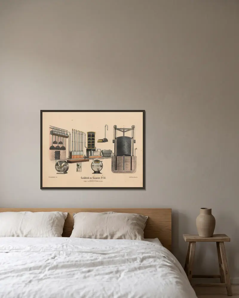 Gasfabriek en gasmeter von Hendrik Jan van Lummel gerahmt an einer Wand
