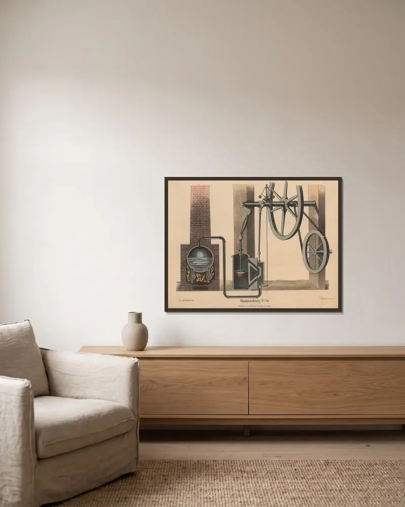 Dampfmaschine. Nr. 34 von Hendrik Jan van Lummel gerahmt an einer Wand