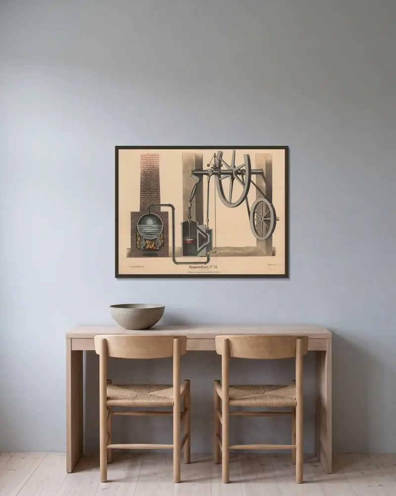 Dampfmaschine. Nr. 34 von Hendrik Jan van Lummel gerahmt an einer Wand