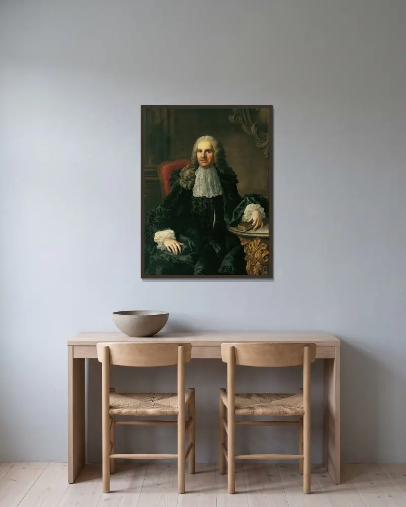 Porträtt av Johann Christoph Freiherr von Bartenstein av Martin van Meytens inramad på en vägg