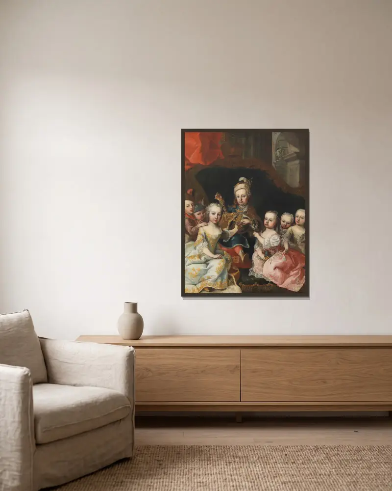 Joseph II. als Kronprinz mit sechs Geschwistern von Martin van Meytens gerahmt an einer Wand