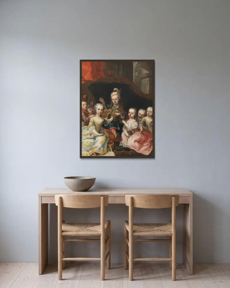 Joseph II. als Kronprinz mit sechs Geschwistern von Martin van Meytens gerahmt an einer Wand