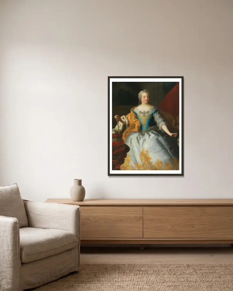 Porträt der Kaiserin Maria Theresia, Königin von Ungarn und Böhmen, mit der böhmischen und der erzherzoglichen Krone von Martin van Meytens gerahmt an einer Wand