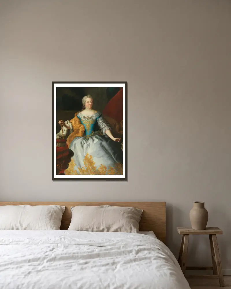 Porträt der Kaiserin Maria Theresia, Königin von Ungarn und Böhmen, mit der böhmischen und der erzherzoglichen Krone von Martin van Meytens gerahmt an einer Wand