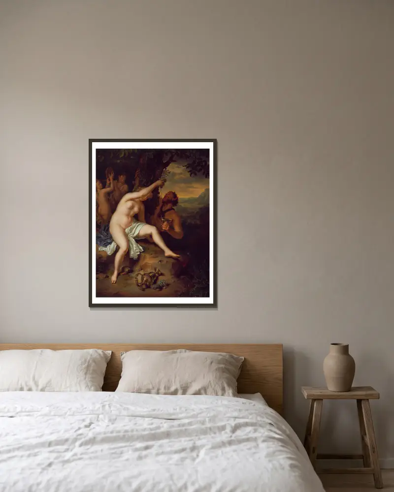 Bacchanalische Szene von Willem Van Mieris gerahmt an einer Wand