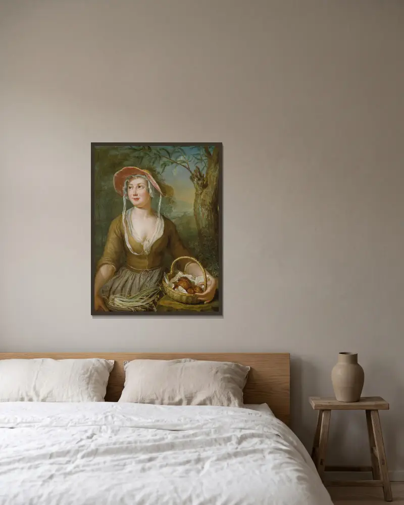 Boerenvrouw av Willem Van Mieris inramad på en vägg