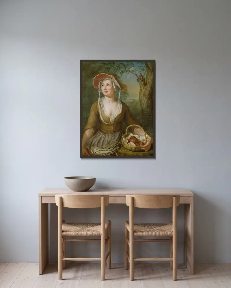 Boerenvrouw av Willem Van Mieris inramad på en vägg