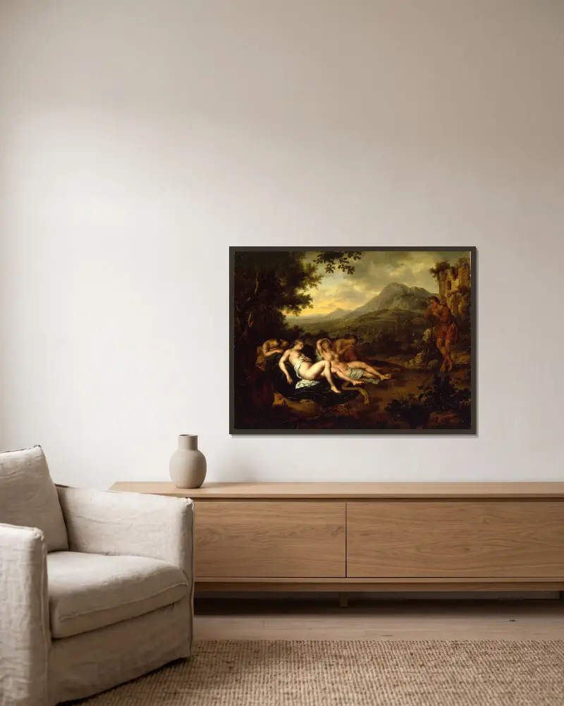 Cimon und Iphigenia, 1698 von Willem Van Mieris gerahmt an einer Wand