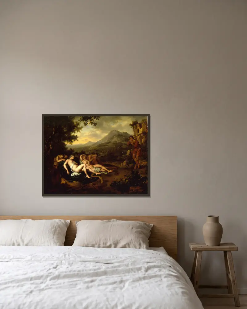 Cimon und Iphigenia, 1698 von Willem Van Mieris gerahmt an einer Wand