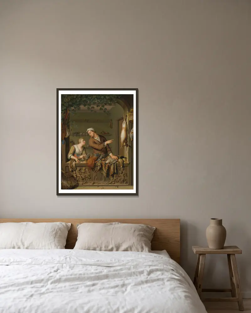 Sprzedawczyni drobiu, Willem Van Mieris w ramie na ścianie