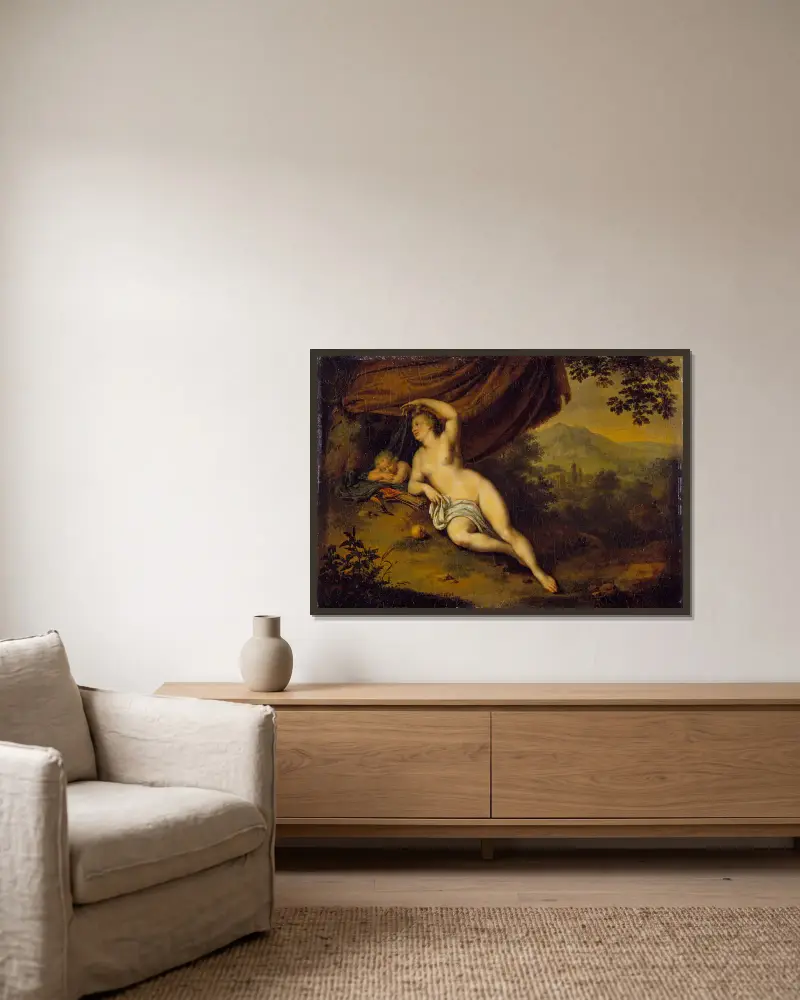 Venus and Cupid av Willem Van Mieris inramad på en vägg