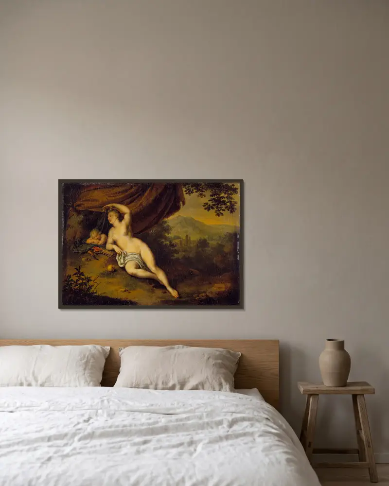 Venus and Cupid av Willem Van Mieris inramad på en vägg