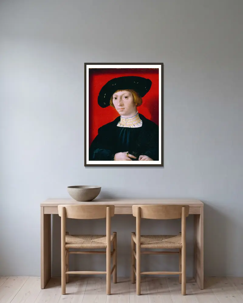 Portrét mladého muže, Bernard van Orley v rámu na stěně