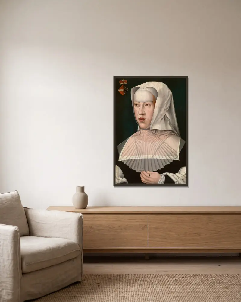 Margareta av Österrike av Bernard van Orley inramad på en vägg