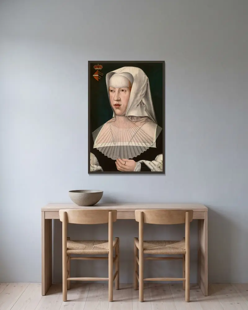 Margareta av Österrike av Bernard van Orley inramad på en vägg