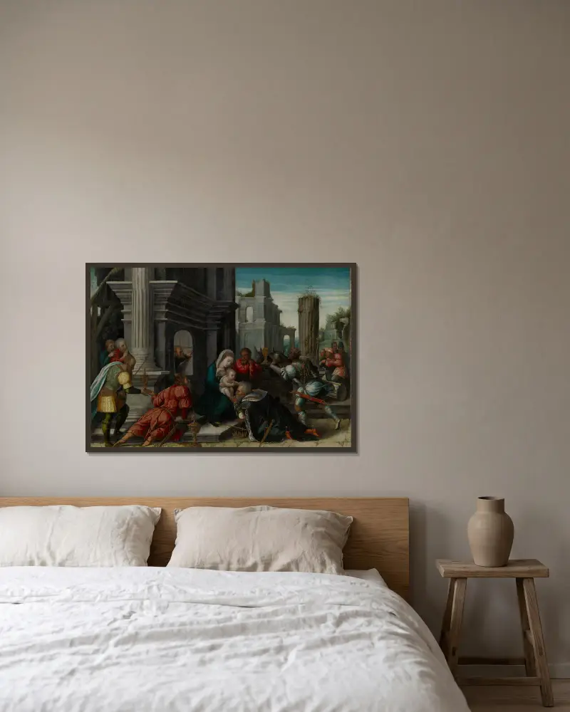 Konungarnas tillbedjan, 1533 av Bernard van Orley inramad på en vägg