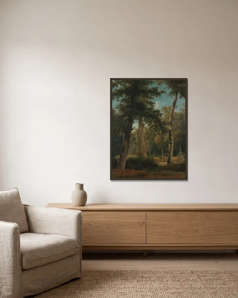 A forest in Fontainebleau av Georgius Jacobus Johannes van Os inramad på en vägg