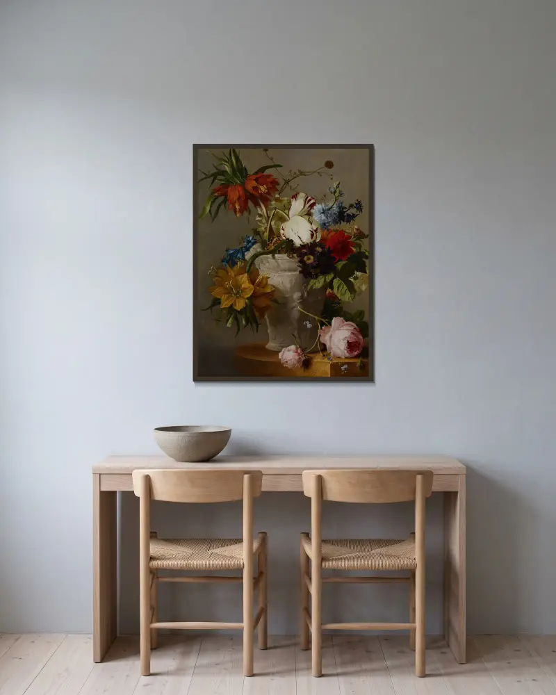 An Arrangement with Flowers av Georgius Jacobus Johannes van Os inramad på en vägg