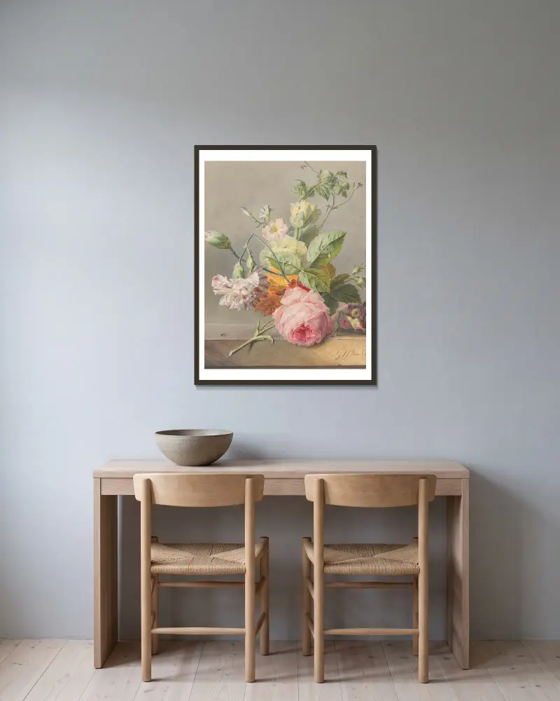 Floral Still Life av Georgius Jacobus Johannes van Os inramad på en vägg