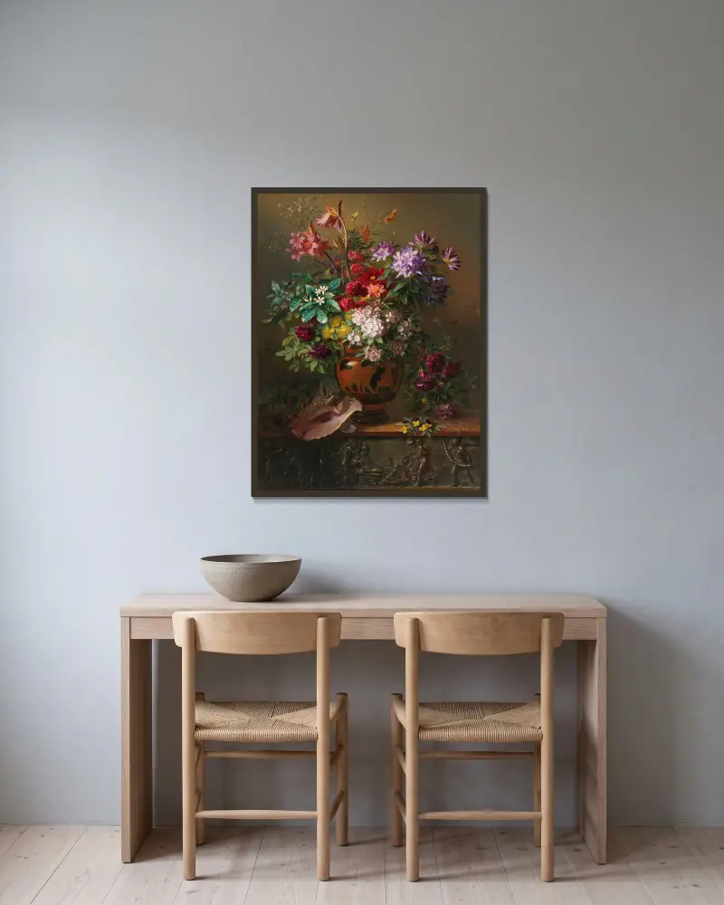 Stillleben mit Blumen in einer griechischen Vase; Allegorie des Frühlings von Georgius Jacobus Johannes van Os gerahmt an einer Wand