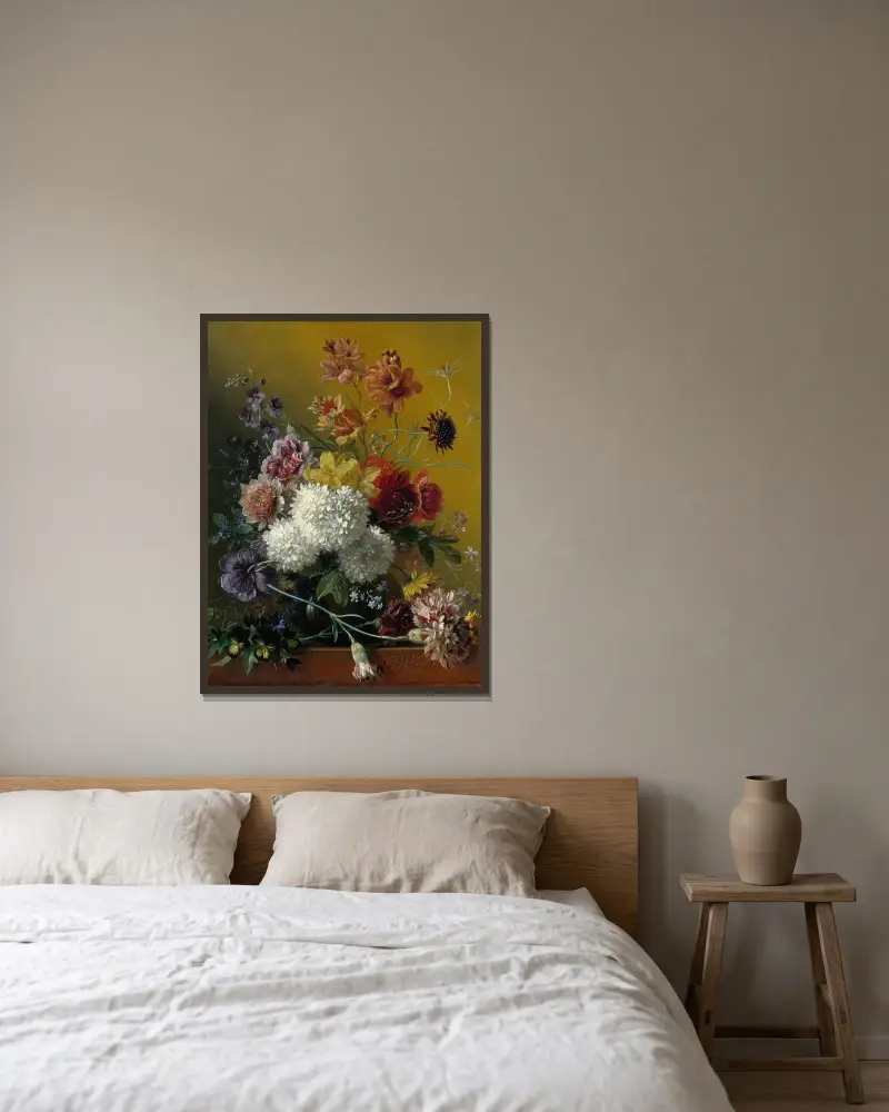 Still Life with Flowers av Georgius Jacobus Johannes van Os inramad på en vägg