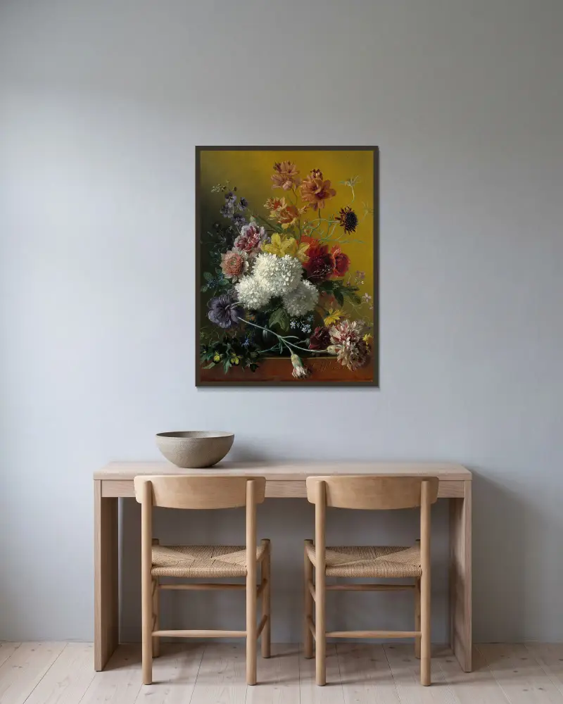 Still Life with Flowers av Georgius Jacobus Johannes van Os inramad på en vägg