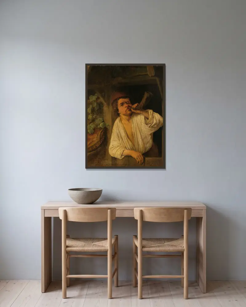 Piekarz dmący w róg, Adriaen van Ostade w ramie na ścianie