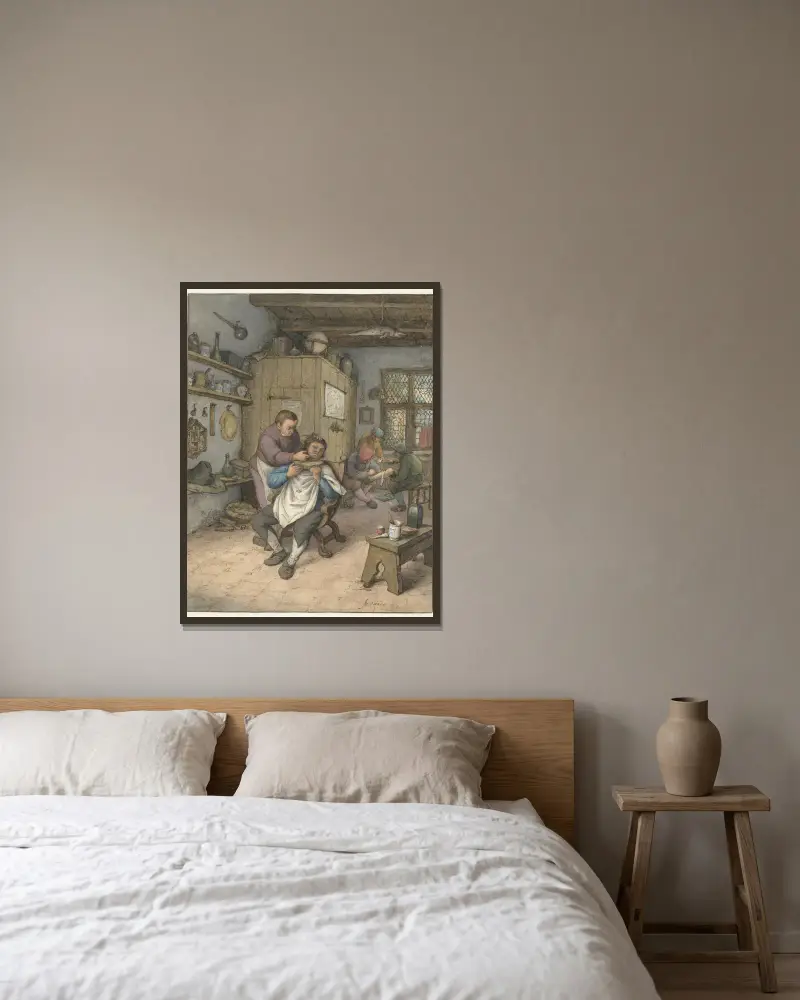 U holiče, Adriaen van Ostade v rámu na stěně