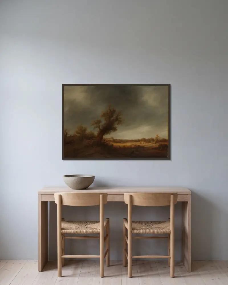 Landscape with an old oak av Adriaen van Ostade inramad på en vägg