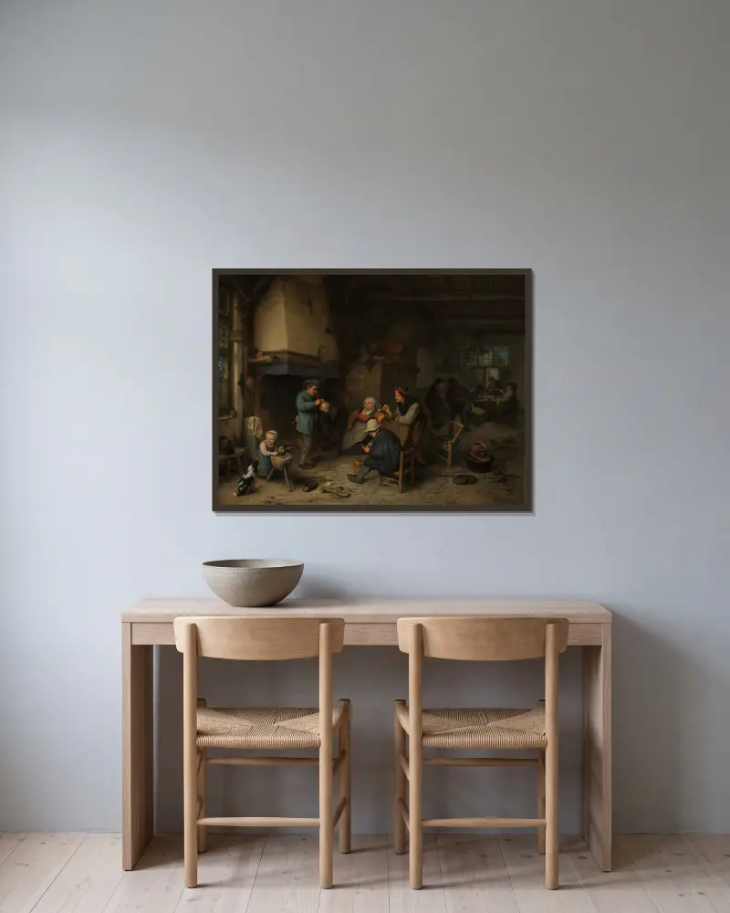 Sedláci v interiéru, Adriaen van Ostade v rámu na stěně