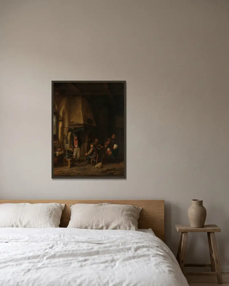 The Skaters; Peasants in an Interior av Adriaen van Ostade inramad på en vägg