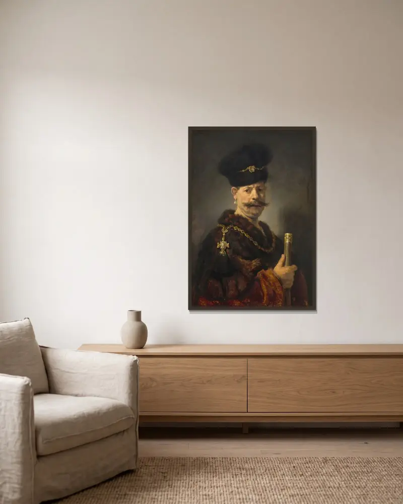 A Polish Nobleman av Rembrandt van Rijn inramad på en vägg