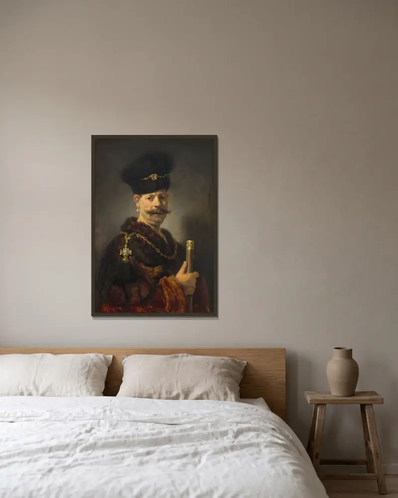 A Polish Nobleman av Rembrandt van Rijn inramad på en vägg