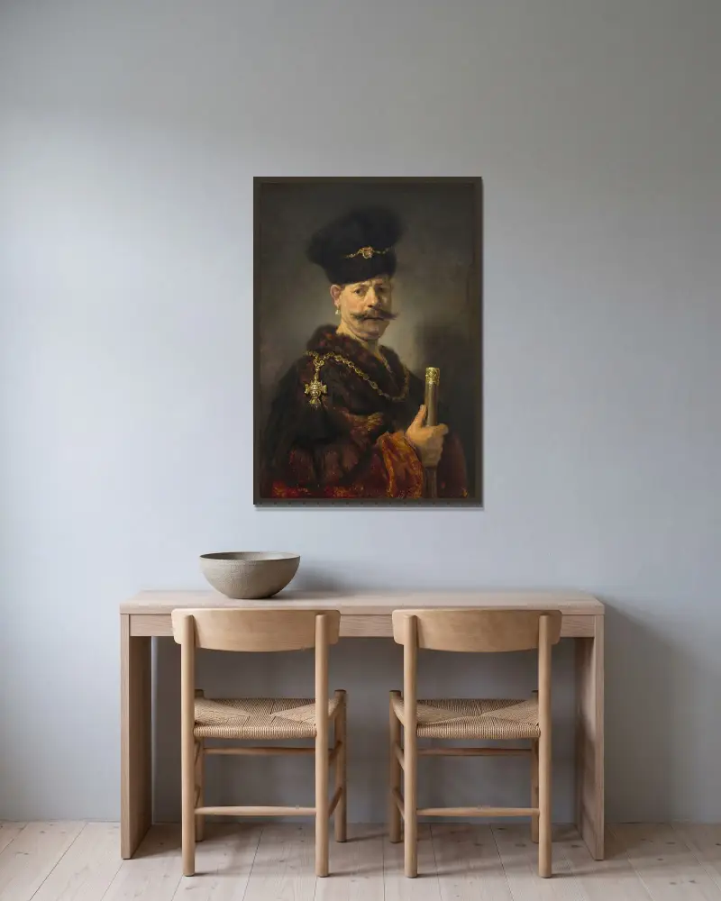 A Polish Nobleman av Rembrandt van Rijn inramad på en vägg