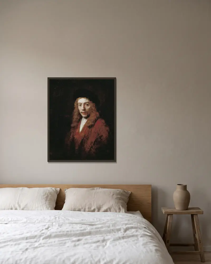 Ung man, möjligen konstnärens son Titus av Rembrandt van Rijn inramad på en vägg