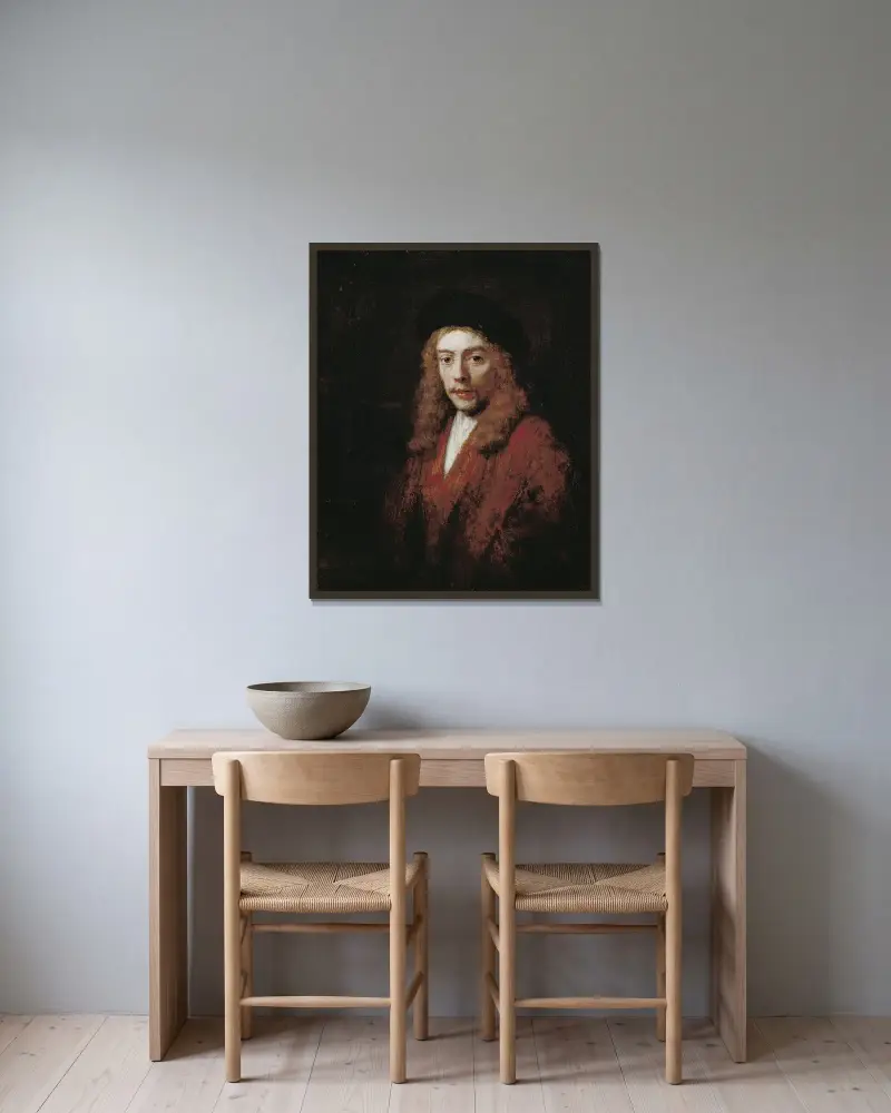 Ung man, möjligen konstnärens son Titus av Rembrandt van Rijn inramad på en vägg