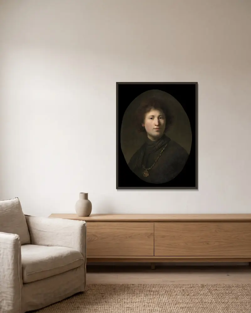 Młody mężczyzna z łańcuchem, Rembrandt van Rijn w ramie na ścianie