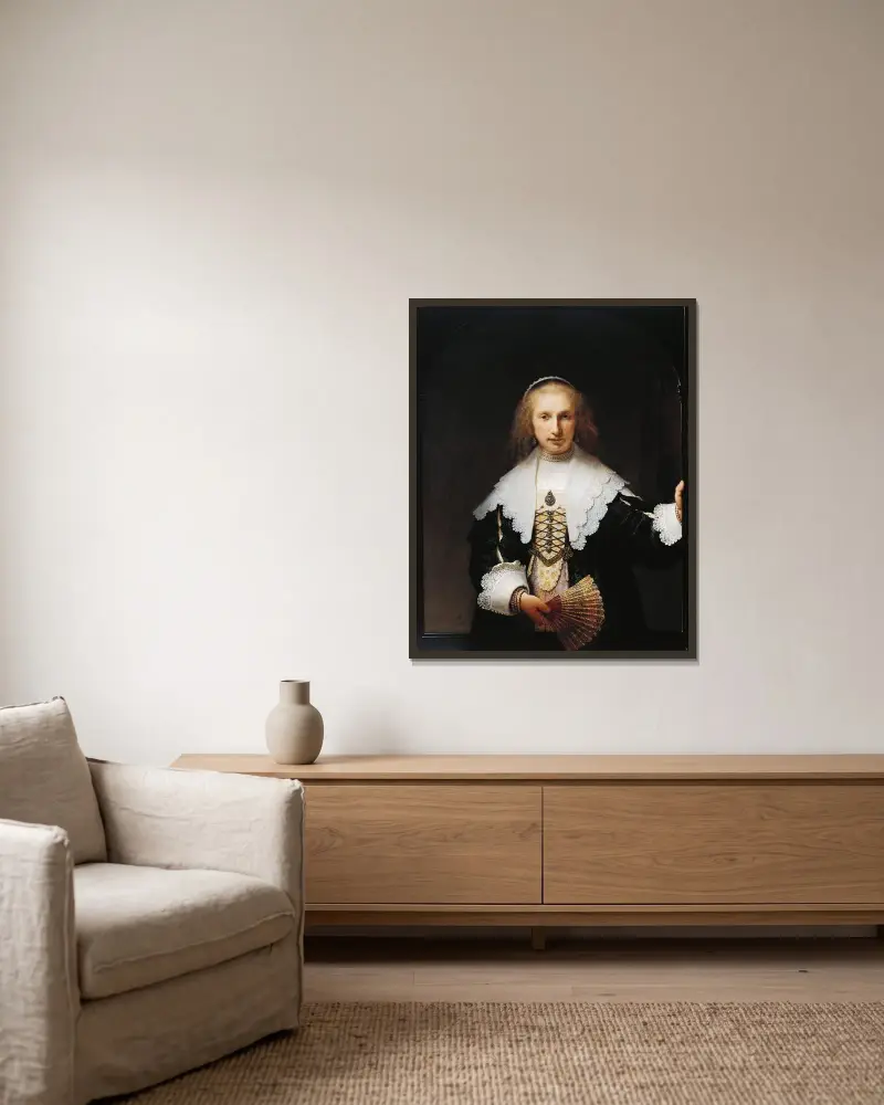 Agatha Bas av Rembrandt van Rijn inramad på en vägg