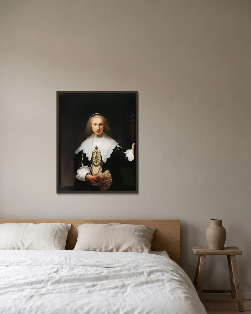 Agatha Bas av Rembrandt van Rijn inramad på en vägg