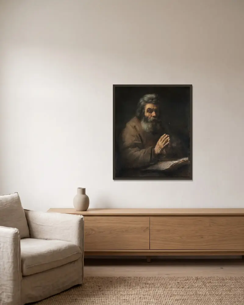 Stařec v modlitbě, Rembrandt van Rijn v rámu na stěně