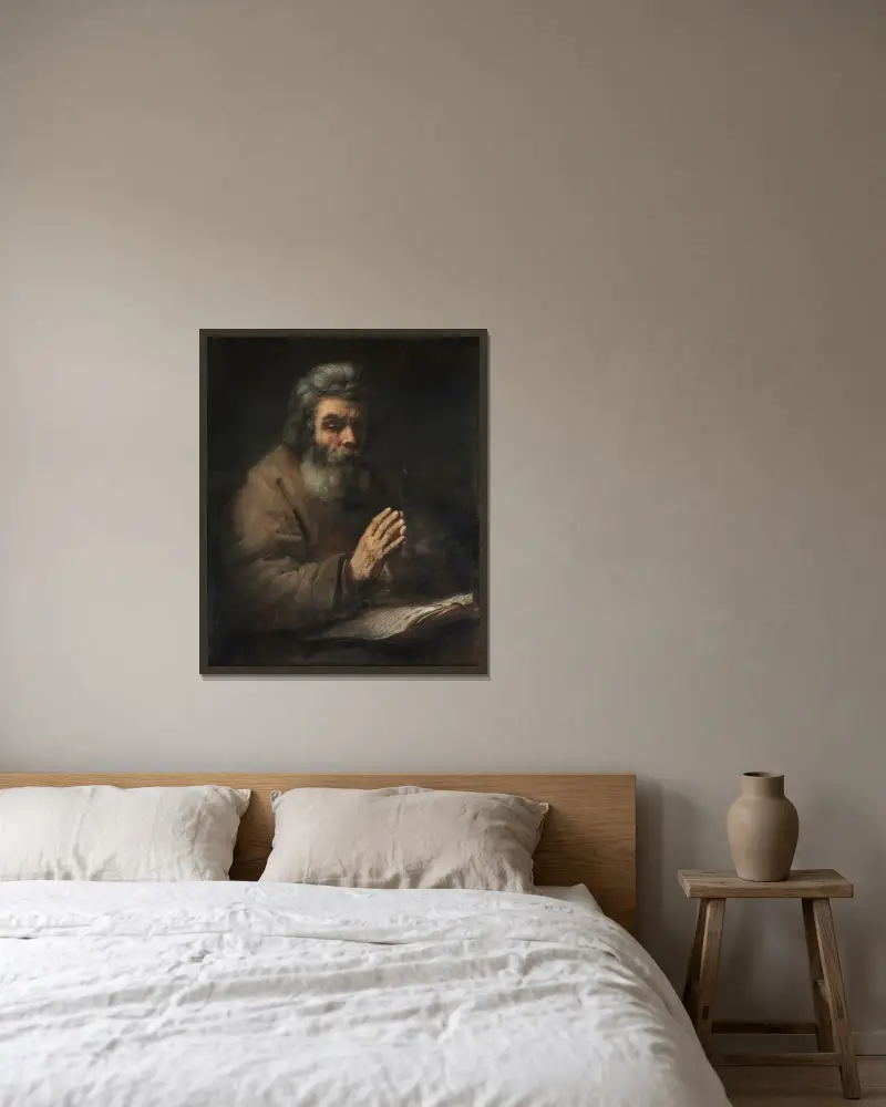 Stařec v modlitbě, Rembrandt van Rijn v rámu na stěně