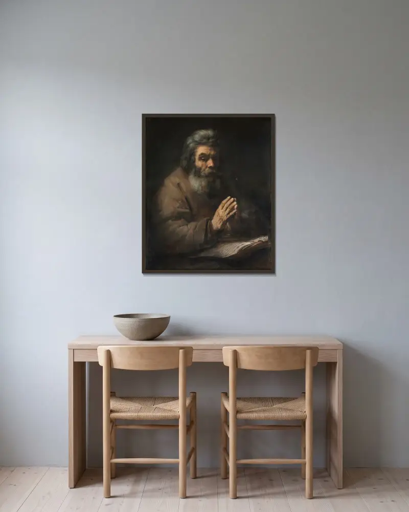 Stařec v modlitbě, Rembrandt van Rijn v rámu na stěně