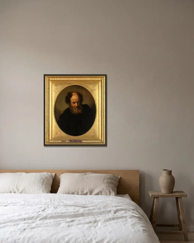An Old Man av Rembrandt van Rijn inramad på en vägg
