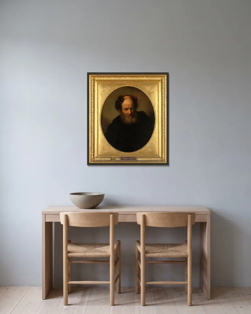 An Old Man av Rembrandt van Rijn inramad på en vägg